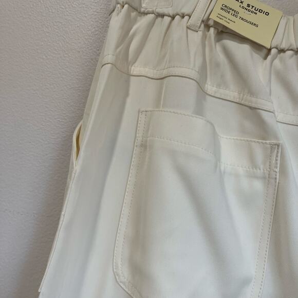 Max Studio London Wide Leg Pants L Ivory NWT Cropped High Rise Elastic Back - Picture 11 of 11